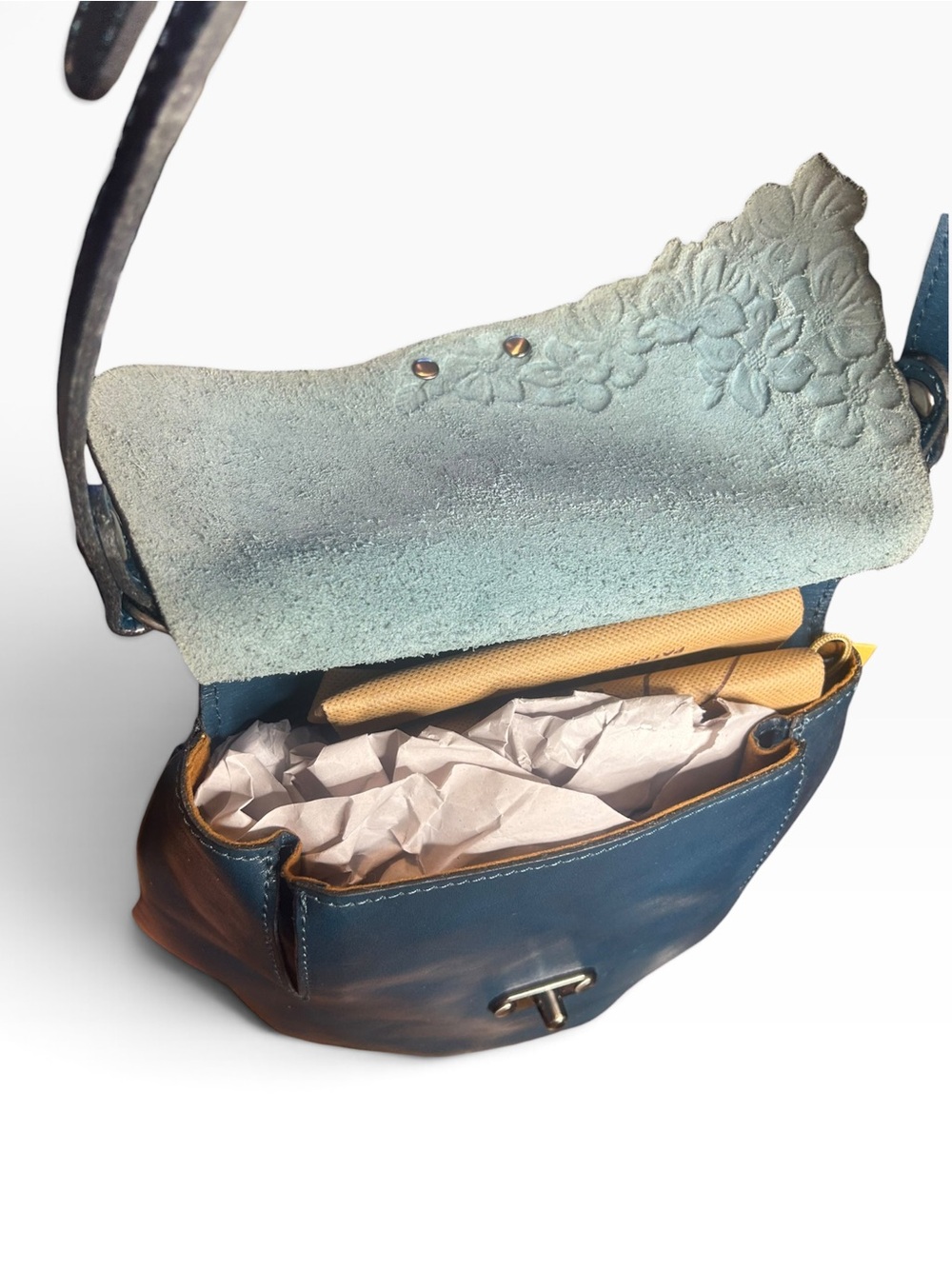 Patricia Nash Teal Floral Embossed Leather Crossbody - Picture 6 of 6